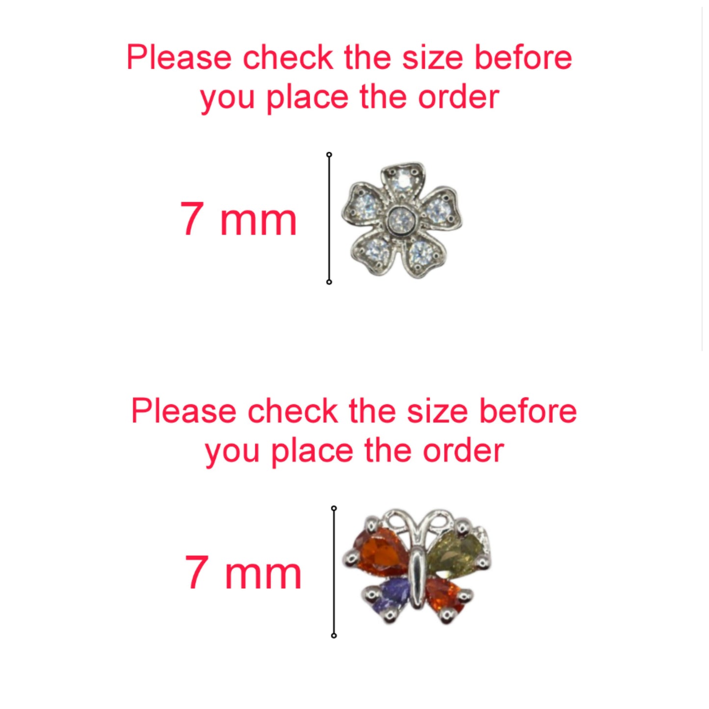 Flower and butterfly stud earrings worn on ear showcasing dainty design