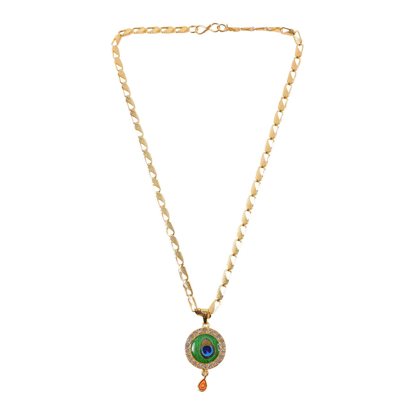 Peacock Feather Stone Pendant Gold Chain Necklace