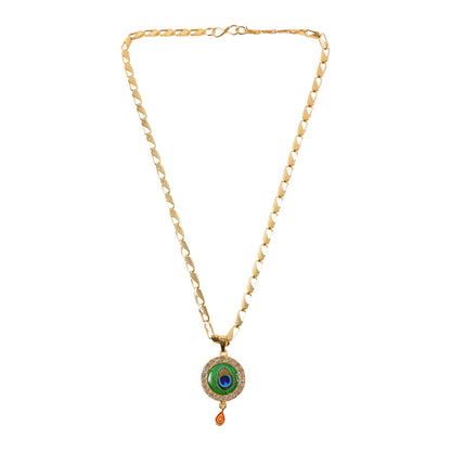 Peacock Feather Stone Pendant Gold Chain Necklace