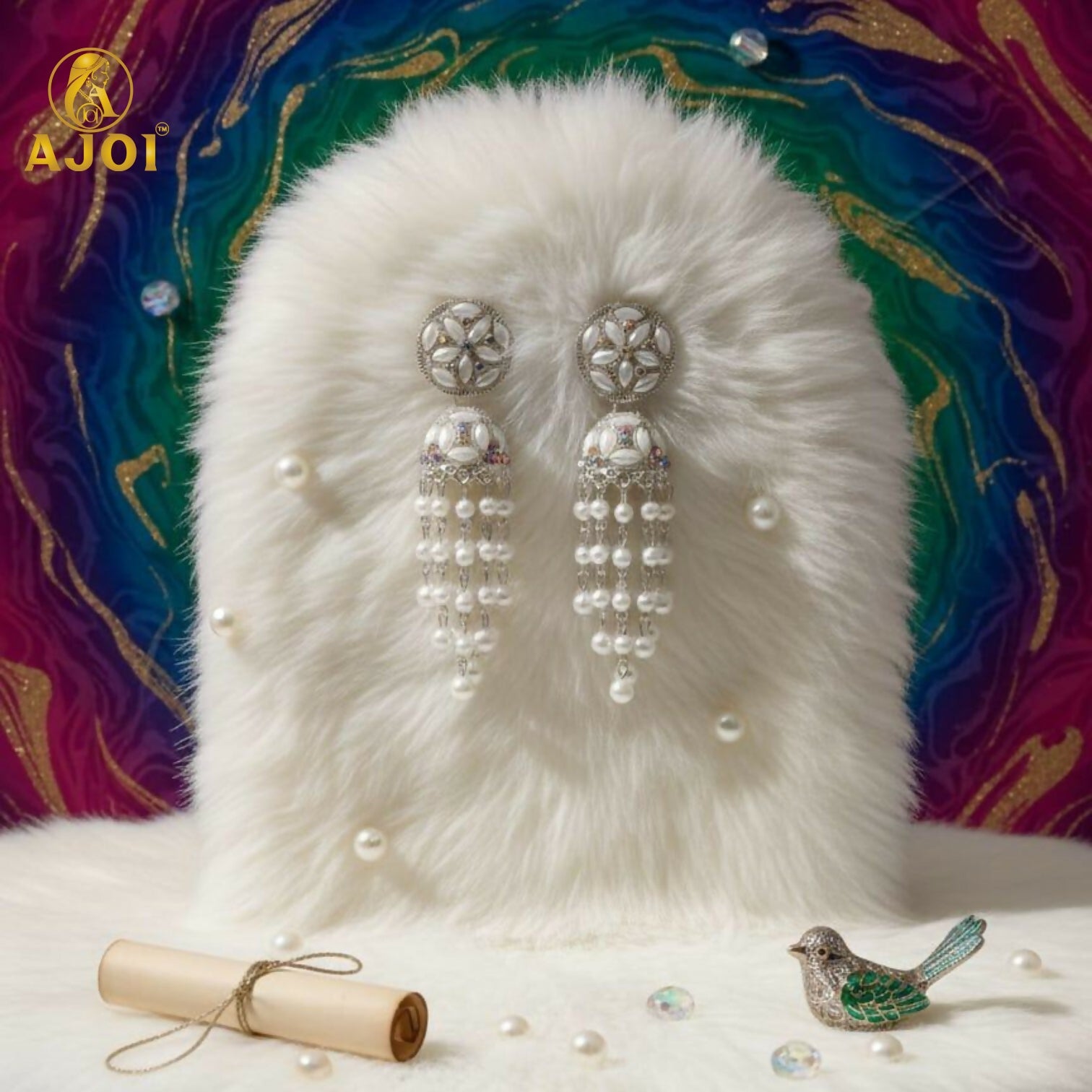 Luxury Handcrafted Pearl Chandelier Jhumka Earrings with Floral Studs & Cascading Pearl Drops