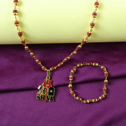 Shiva Pendant with Rudraksha Mala & Bracelet Combo