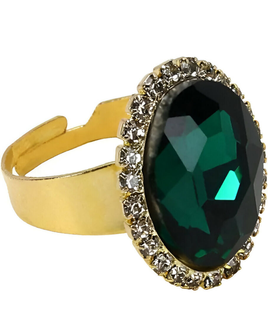 Emerald green crystal statement ring and bracelet in silver-tone settings