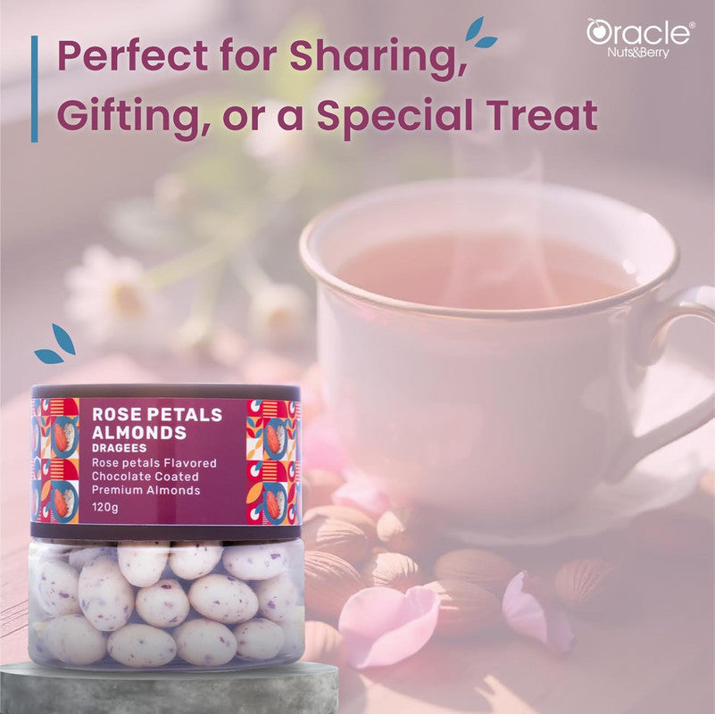 Oracle Nuts & Berry Rose Petals Almond Dragees – Chocolate Coated Premium Almonds – (120gm)