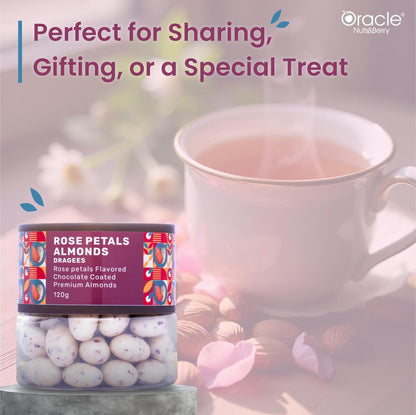 Oracle Nuts & Berry Rose Petals Almond Dragees – Chocolate Coated Premium Almonds – (120gm)