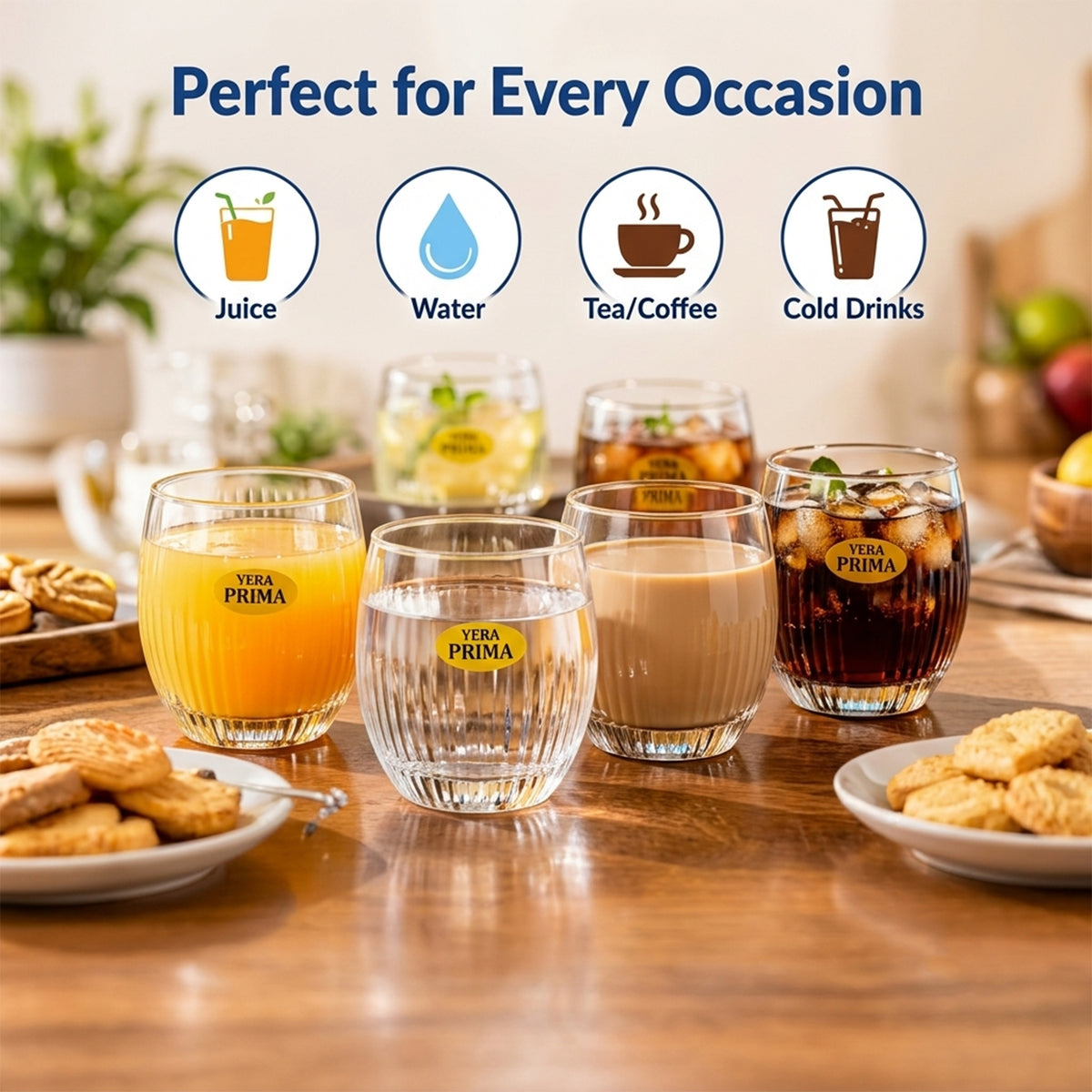 Yera Prima Naples Ribbed Glass Tumbler Set for Water and Juice (6 Pc)