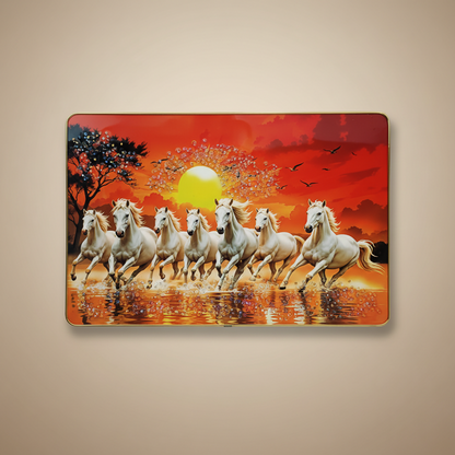 Seven Running Horses Sunrise Wall Art for Living Room Decor Frame