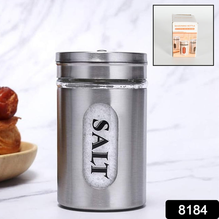 8184 Multi-purpose Seasoning Bottle, Salt and Pepper Shakers Stainless Steel and Glass Set with Adjustable Pour Holes For Home Cooking Picnic, Camping Ration Salt Shakers (1 Pc)