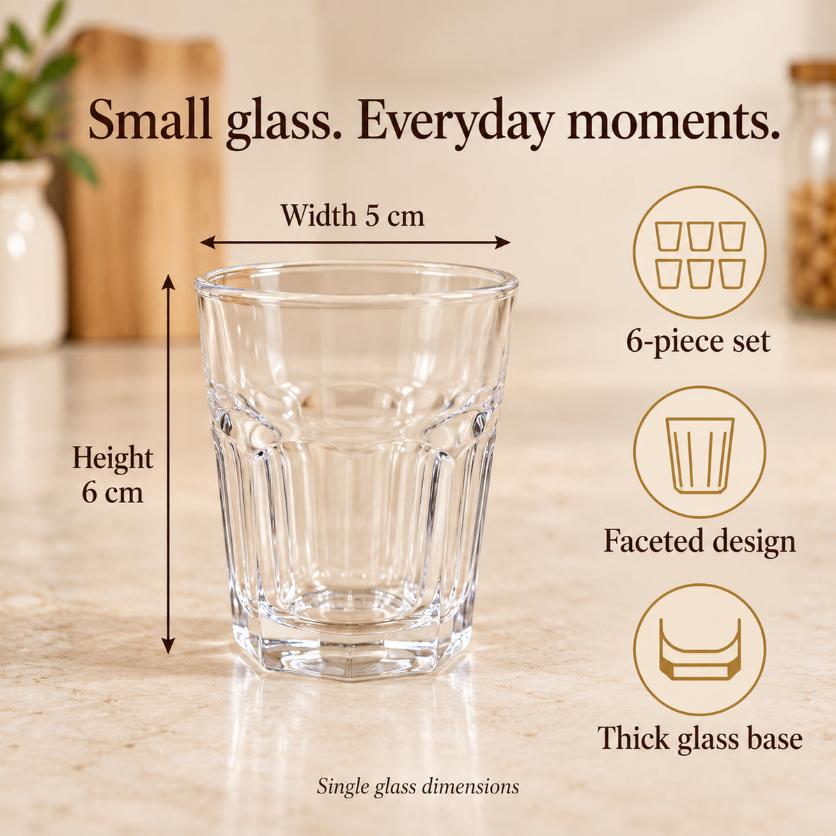 Clear Faceted Glass Shot Tumblers with Thick Bases (45 ml, 6 Pc)