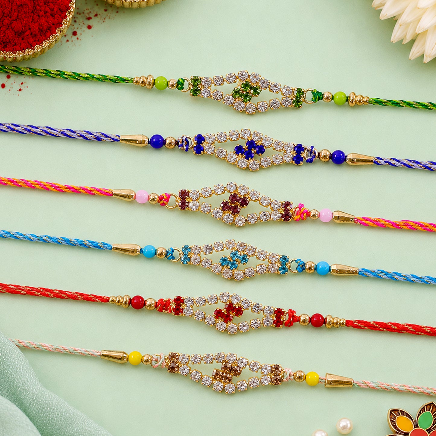 Elongated Diamond AD Stone Rakhi for Raksha Bandhan (Pack of 6)
