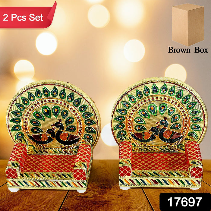 17697 Meenakari Work Laddu Gopal Singhasan for Pooja Mandir Wooden Krishna Ladoo Bal Gopal Sofa Asan, Home Decorative Premium Look Decorative Singhasan Suitable For Home, Office, Restaurant (2 Pc Set)