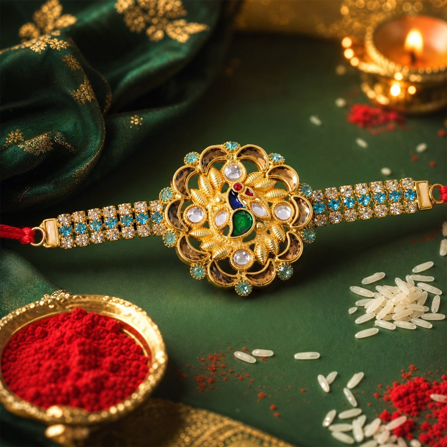 Premium Floral Kundan Rakhi Design for Raksha Bandhan Celebration (5pcs)