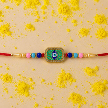 A vibrant Evil Eye Beads Rakhi with colorful beads and intricate detailing.