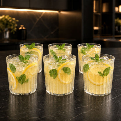 Glass Drinking Set – Durable 6-piece 300ml Ribbed Tumblers