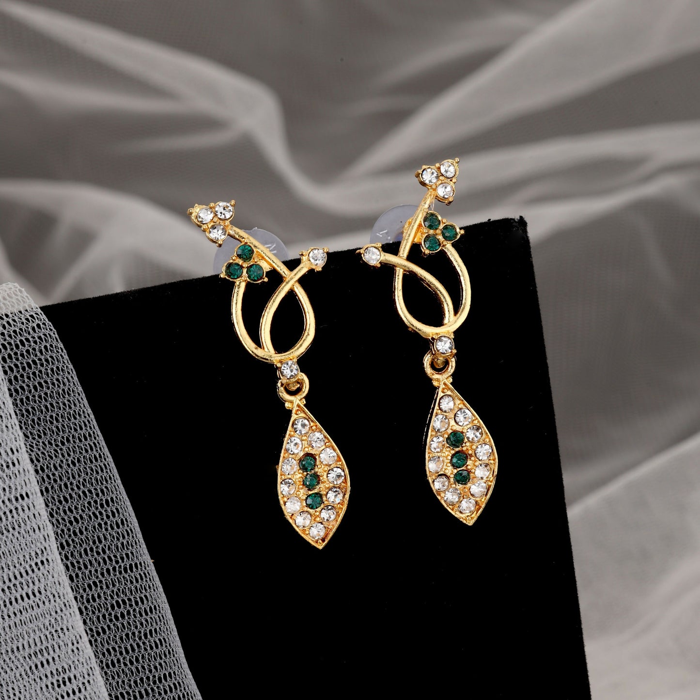 Elegant Gold-Toned Floral & Green Stone Set