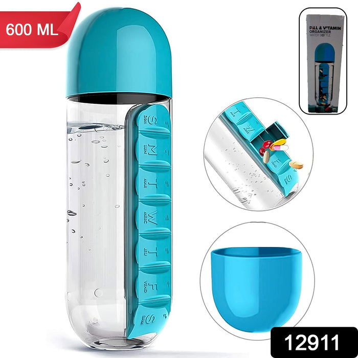 Pill & Vitamin Bottle, Water Bottle Multi Functional Use for Traveling & Outdoor Use Water Bottle, Travelling kit, Summer Special Bottle (600 Ml /  Mix Color )