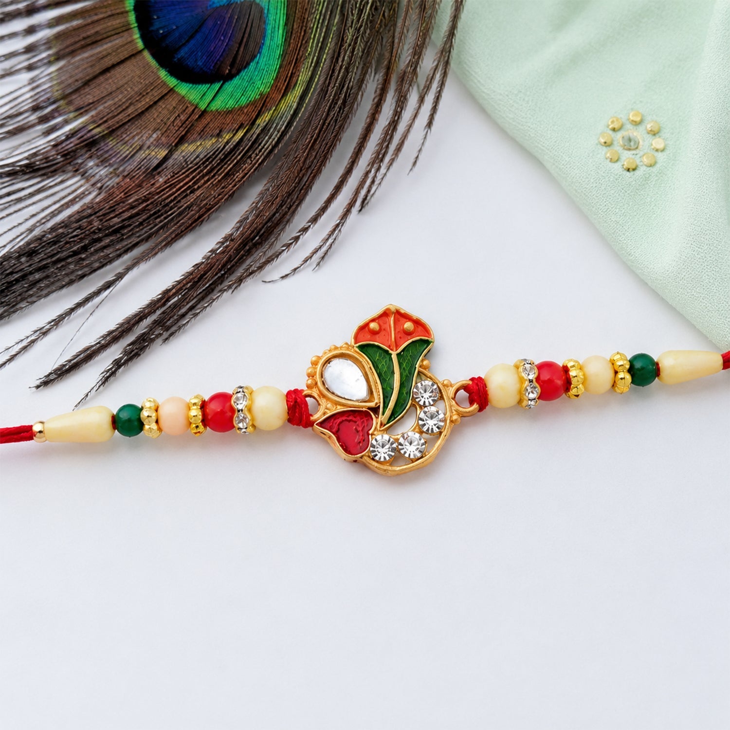 Ganpati Rakhi with Enamel Work and Traditional Beads Divine Blessing (5pcs)