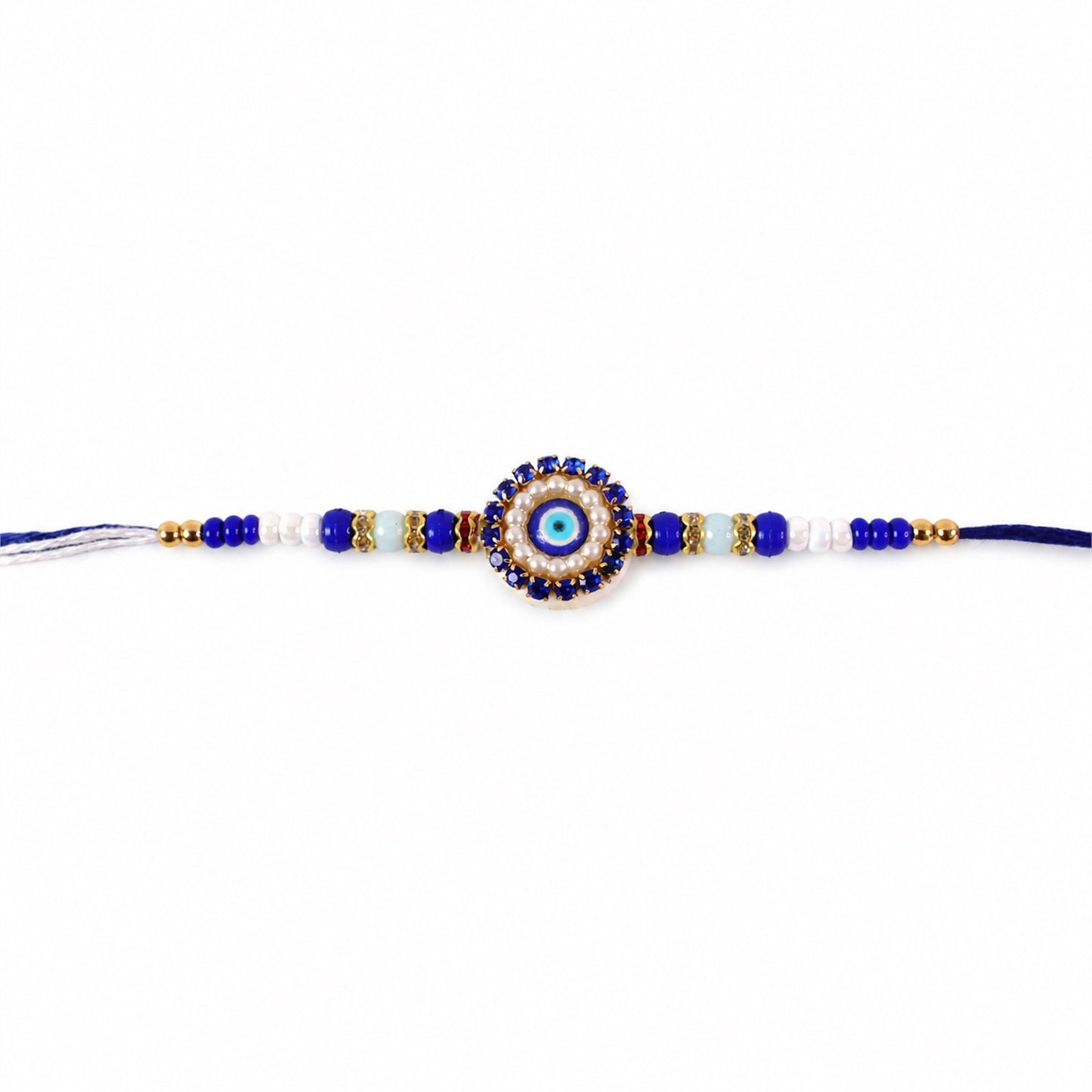Premium Round Nazar Evil Eye Studded Multicolor Bead Rakhi