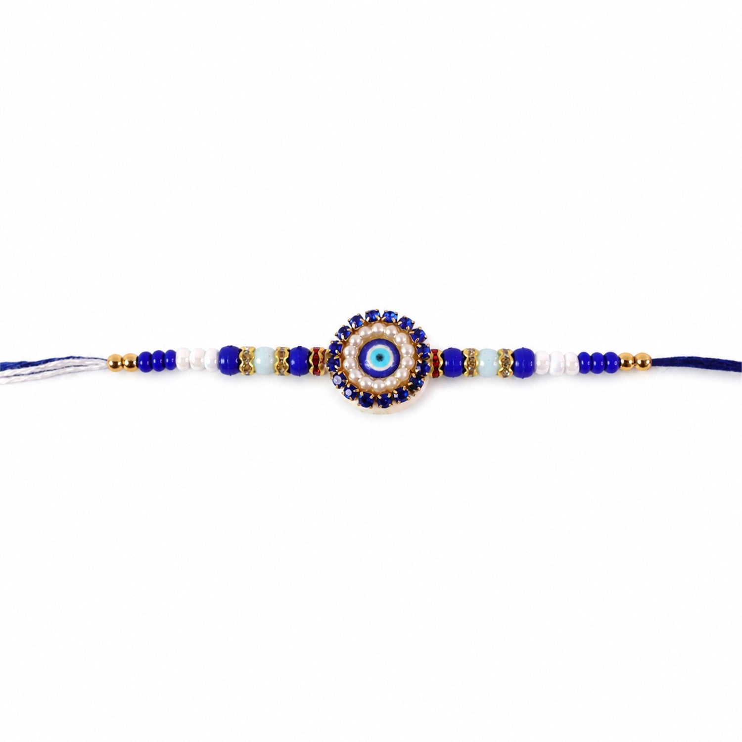 Premium Round Nazar Evil Eye Studded Multicolor Bead Rakhi