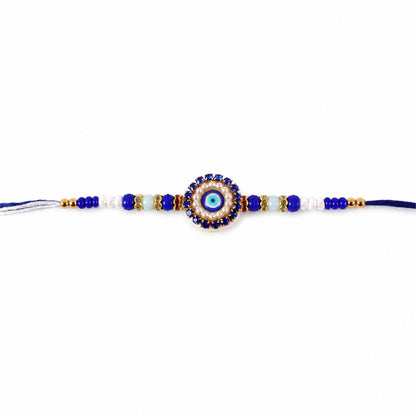 Premium Round Nazar Evil Eye Studded Multicolor Bead Rakhi