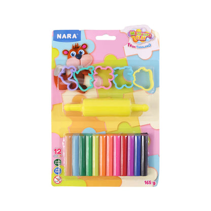 NARA Kids Creative Modelling Clay Set 12 Colors with Moulds & Roller Educational DIY Art & Craft Play Dough Kit (165Gm)