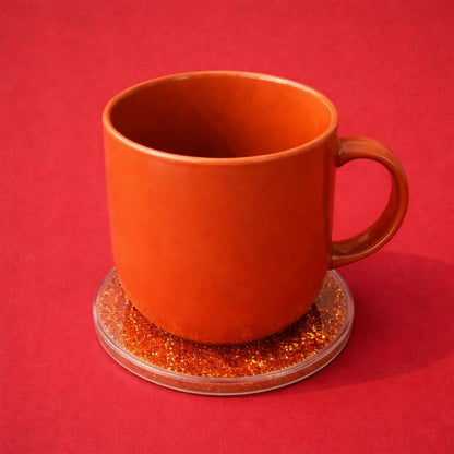 Orange Glitter Resin Cup Lid and Coaster Set for Mug Cover