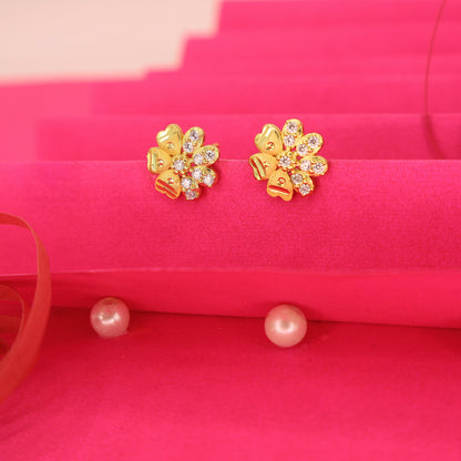 Gold Plated Flower Stud Earrings with AD for women and girls