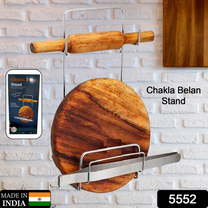 5552 Chakla Belan Chimta Stand Rolling Pin Board Tong Holder Silver Stainless Steel Multi-Purpose Rack for Kitchen (1 Pc )