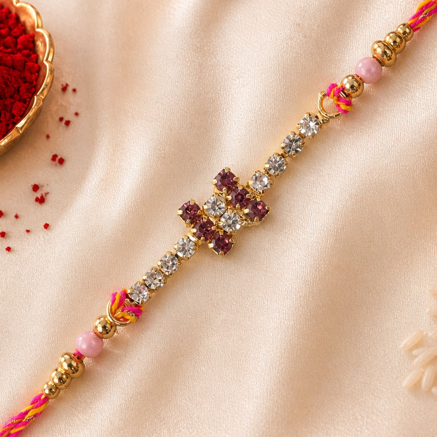 Compact Twin Bar Stone Rakhi in Mix Colour Threads (Pack of 6)