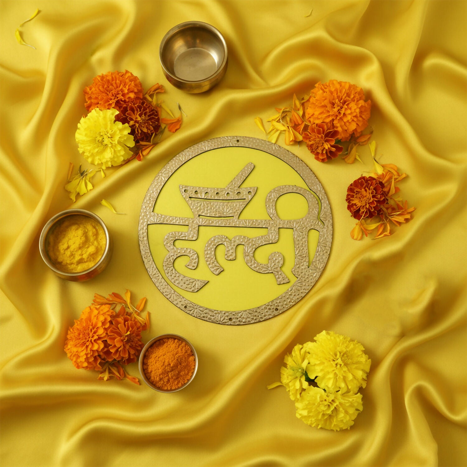 Haldi Ceremony Wall Hanging | Bright Yellow & Red Traditional Wedding Decor