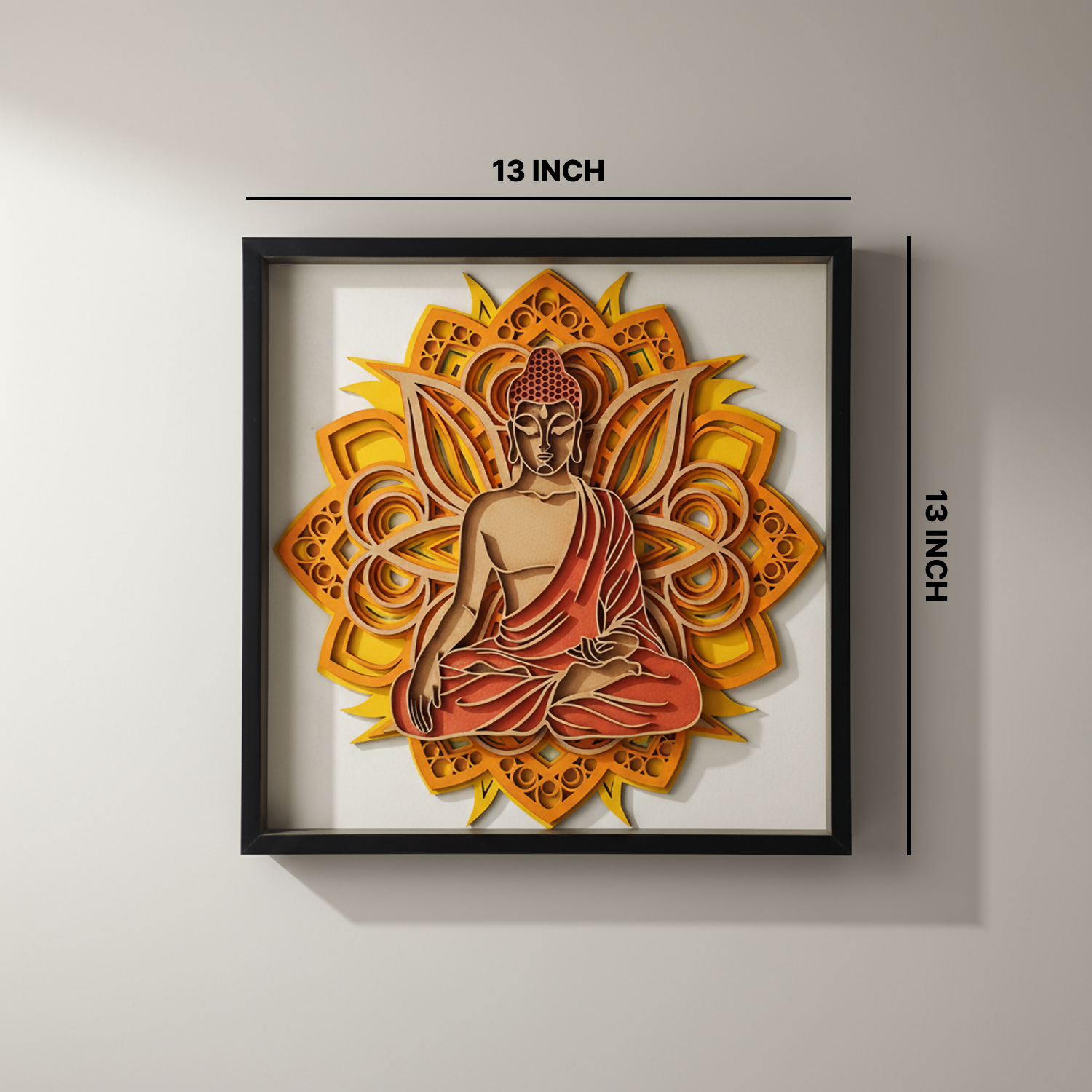 Handcrafted Wooden Buddha Wall Art – Multi-Layer 3D Wall Frame | Peaceful Mandala Design | Spiritual Home Decor Gift | Handmade Indian Artwork