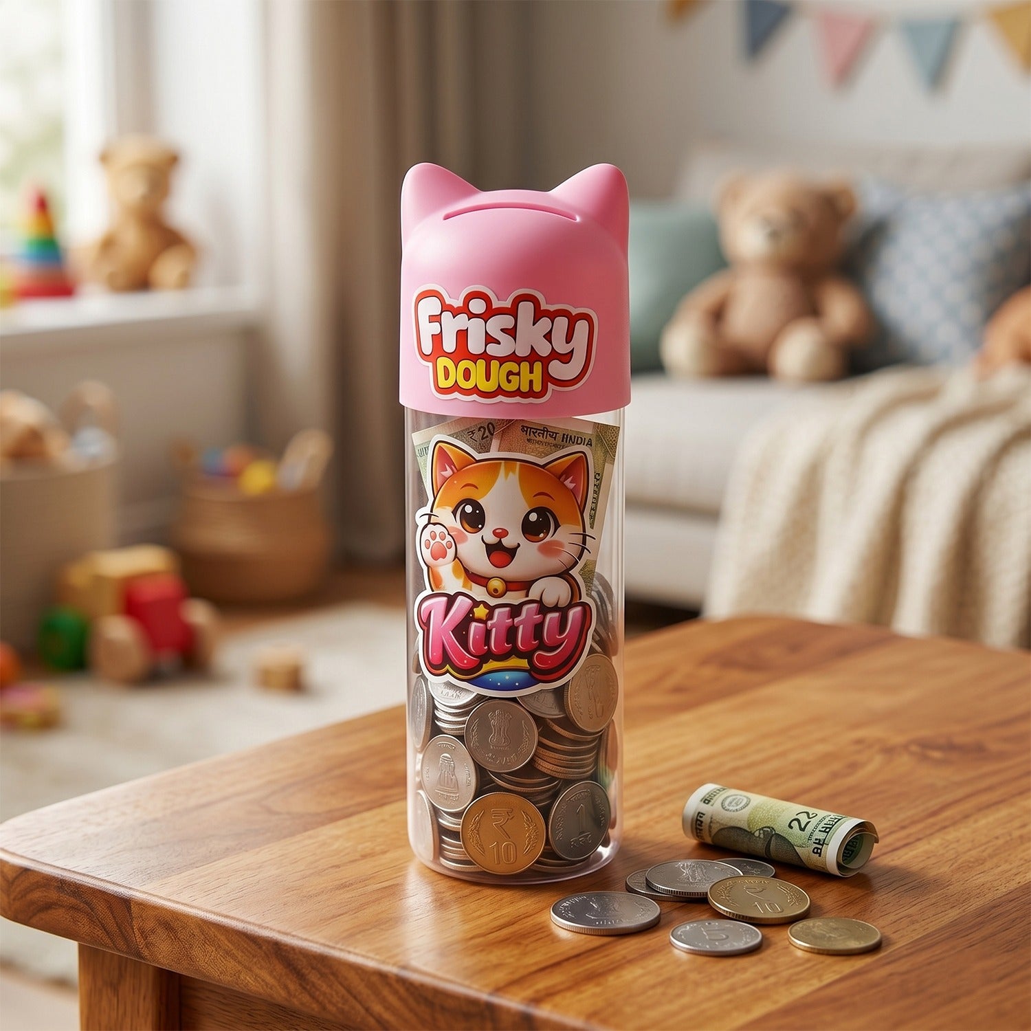 Frisky Dough Kitty Clay Modeling Dough Tub & Piggy Bank Toy Set for Kids (100Gm)