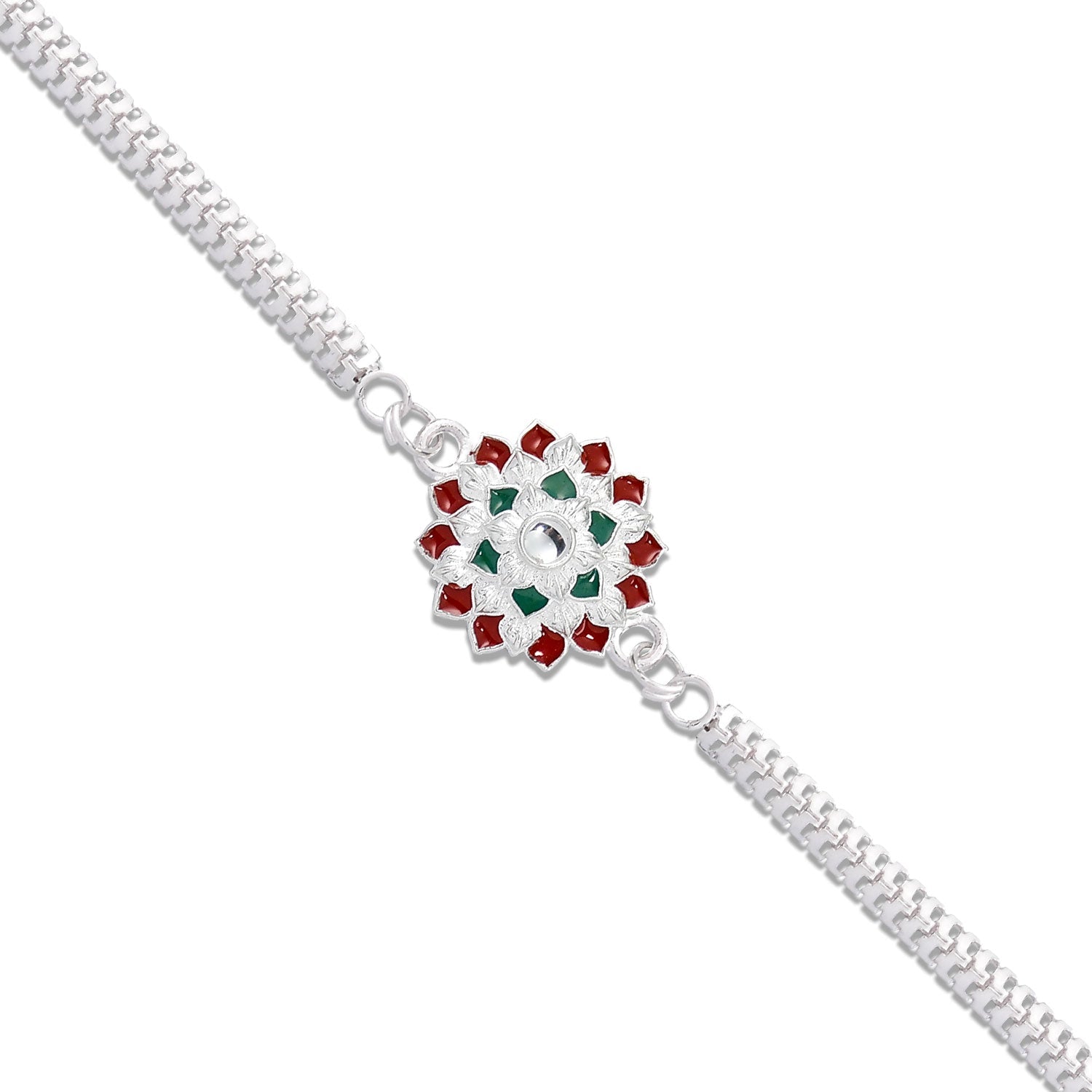 Designer Floral Rakhi Silver Toned Stone Rakhi for Brother (5pcs)