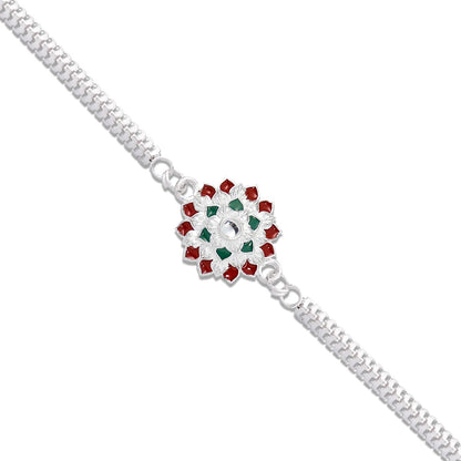 Designer Floral Rakhi Silver Toned Stone Rakhi for Brother (5pcs)
