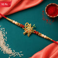 Golden Hanuman Ji Motif Enamel Pearl Beads Traditional Rakhi (10pcs)
