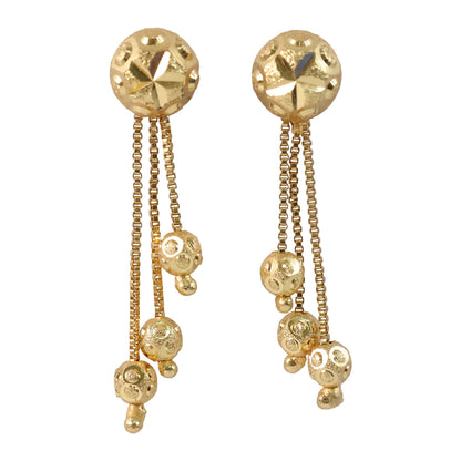 Heart Motif Designer Gold Earrings With Stone Line Work And Elegant Hanging Drop