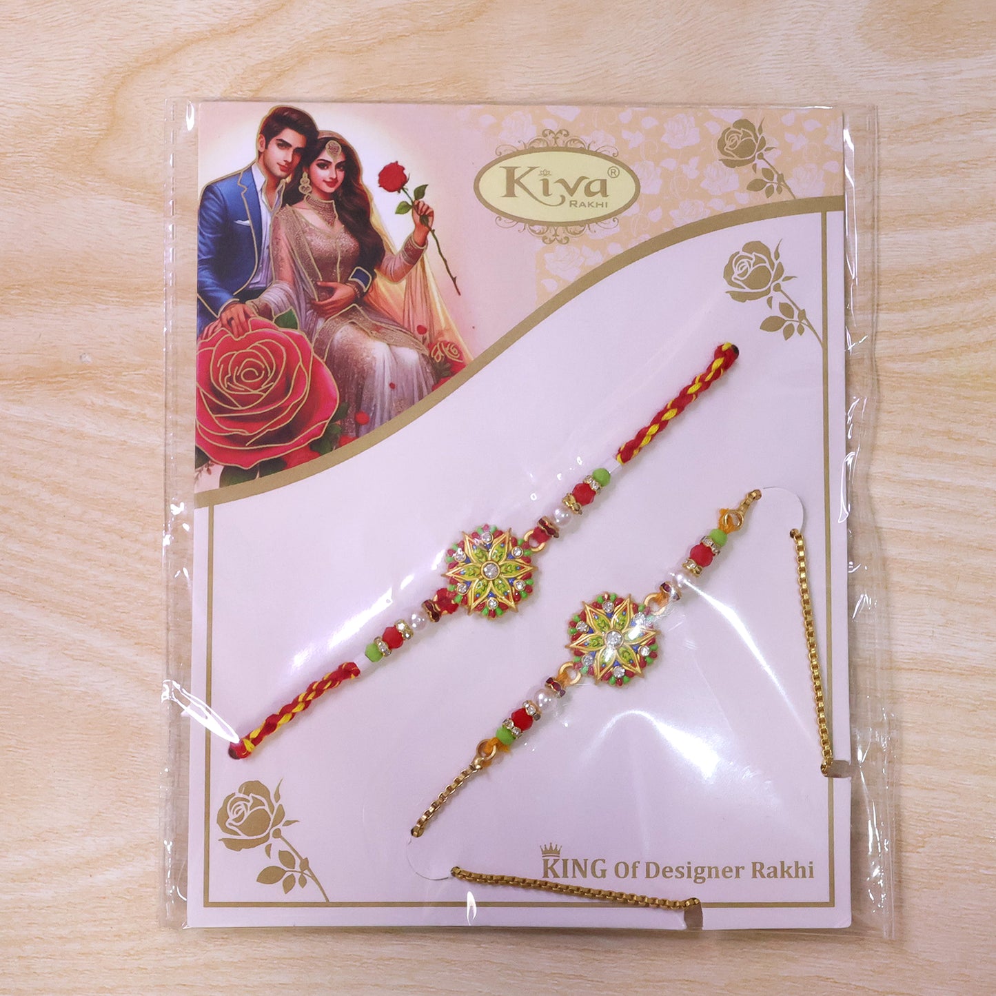 Star Design Floral Kundan Bhai Bhabhi Lumba Rakhi with Pearl Drops