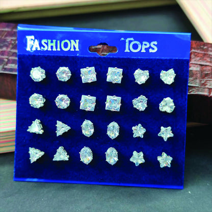 American Diamond Packo Of 12 Stud Earrings