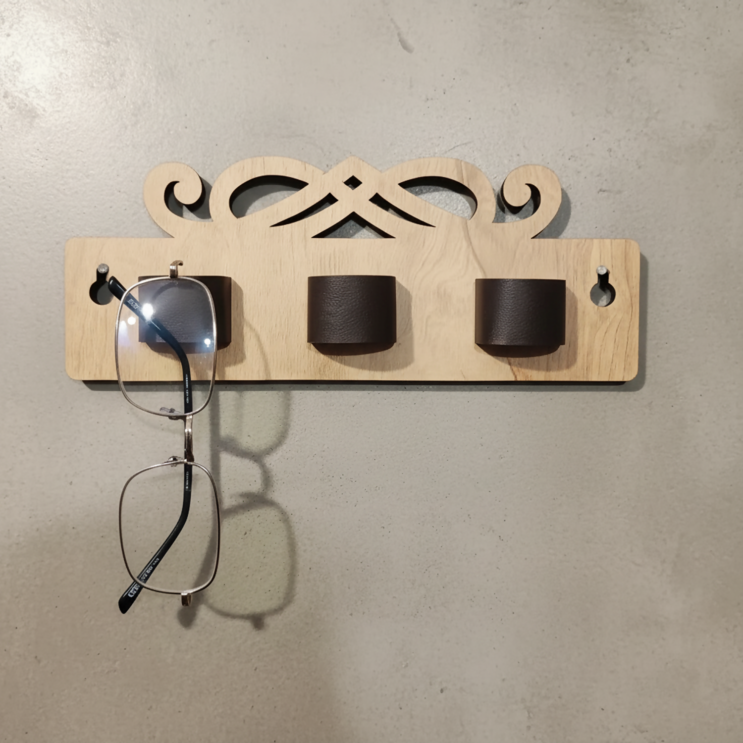 Wooden Sunglasses & Eyeglasses Holder Wall Mounted | Leather Glass Holder for Home & Office Décor