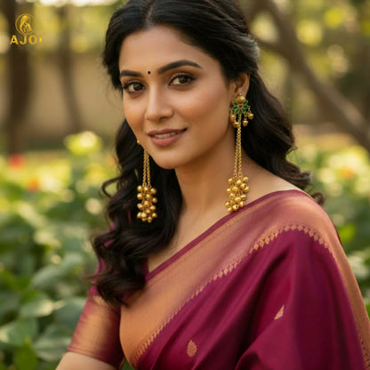 Handcrafted Floral Stud Long Drop Ghungroo Jhumki Earrings