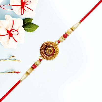 Traditional Round Rakhi with Pearl Beads for Rakshabandhan - Elegant and Festive (5pcs)