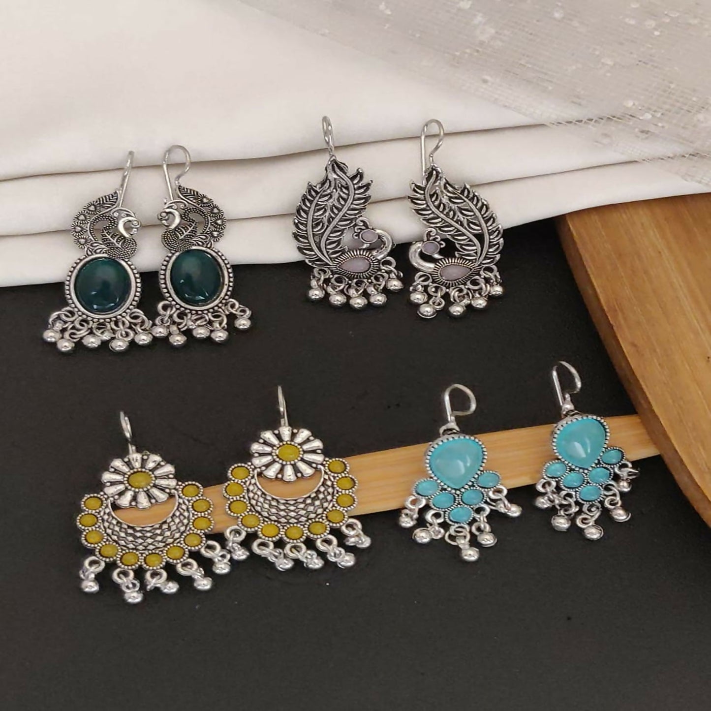 Set of pearl oxidised jhumka earrings perfect for Navratri celebrations
