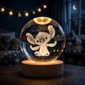 3D Crystal Cartoon Character LED Night Lamp with Wooden USB Base