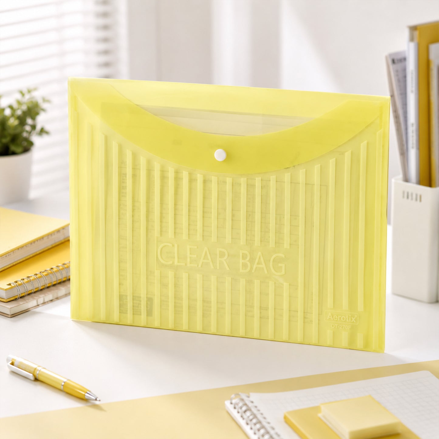 Transparent Document Bag Envelope Folder with Snap Button Closure for A4 Sheets (1 Pc, Mix Colour)