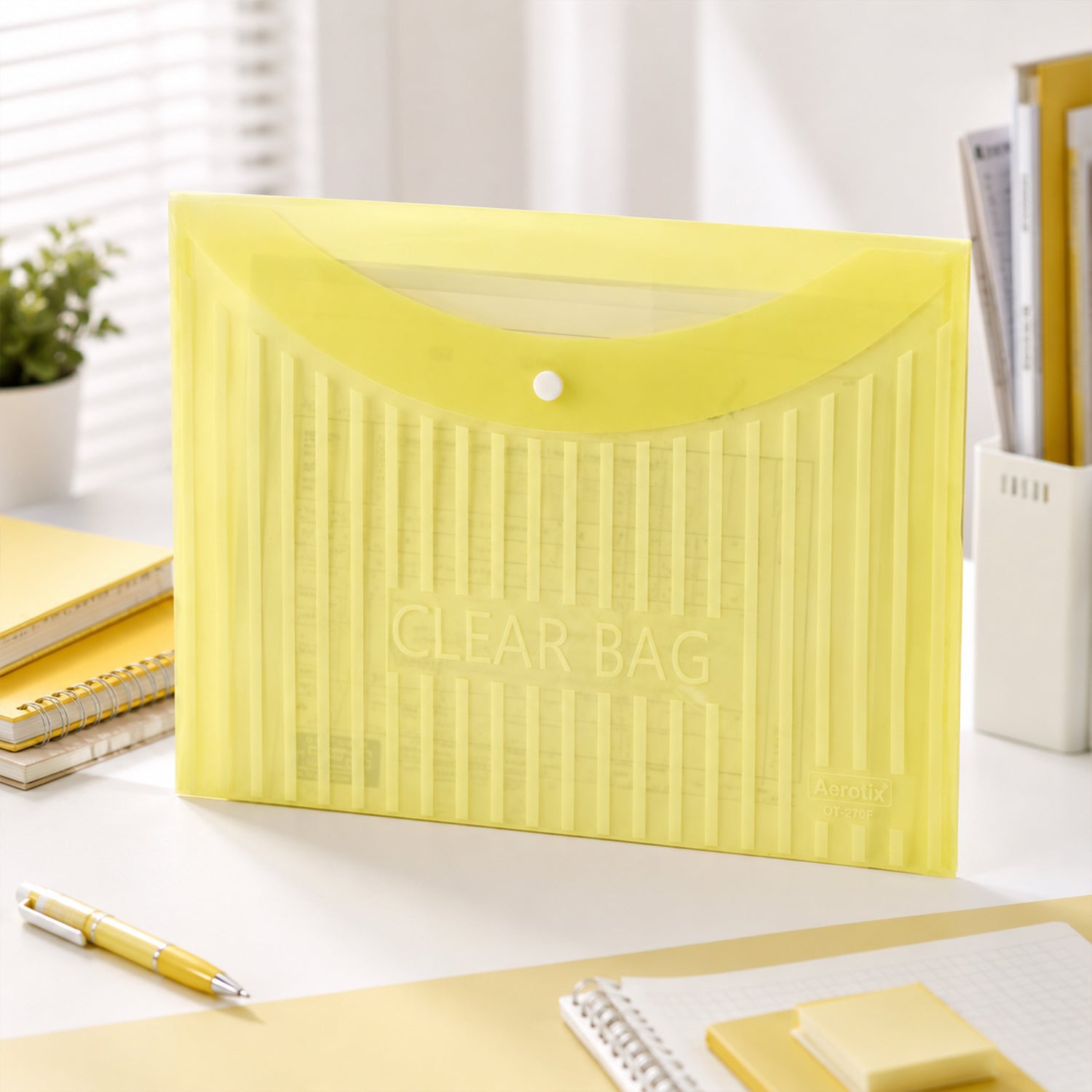 Transparent Document Bag Envelope Folder with Snap Button Closure for A4 Sheets (1 Pc, Mix Colour)