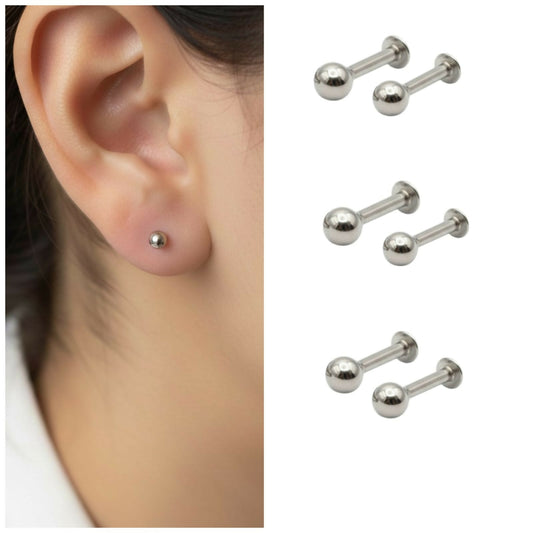 Silver Plated Flat Back Labret Studs earings for women and girls Combo Pack of 6