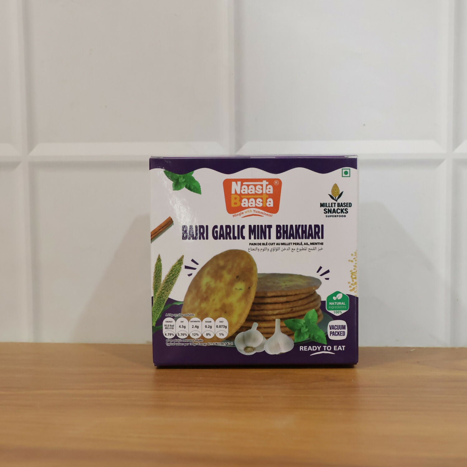 Naasta Baasta Bajri Garlic Mint Bhakhari – Millet Based Crunchy & Ready to Eat Snack (200 Gm)