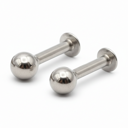 silver plated Back Stud Earrings Small Ball Labret Piercing for women and girls Combo Pack of 2