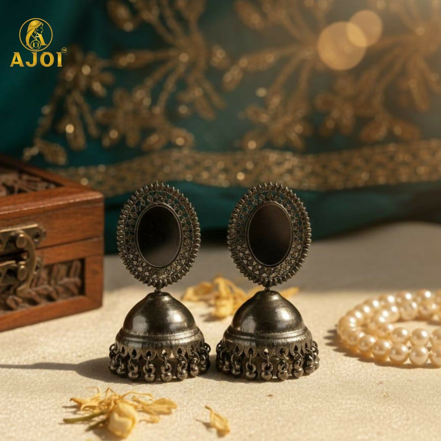 Antique Silver Mirror Jhumka Earrings