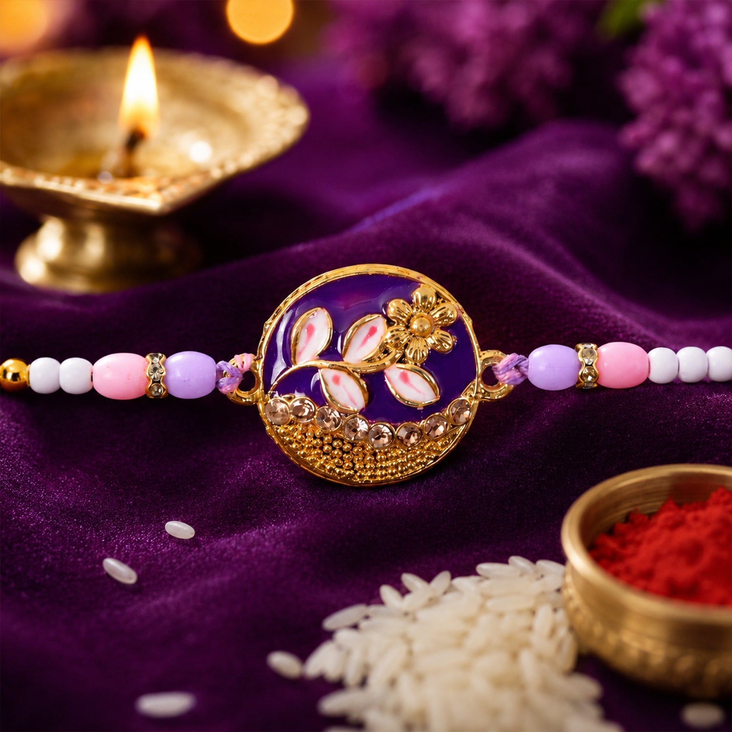 Meenakari Floral Leaf Rakhi for Brother Traditional Design (10pcs)
