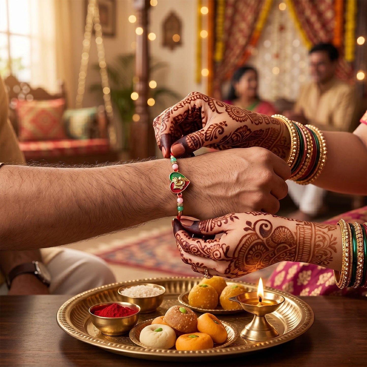 Lord Ganesha Rakhi Heart Shape Traditional for Raksha Bandhan (10pcs)